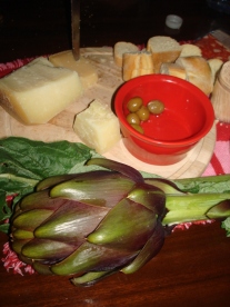 All local produce: Cheese, Olives and Artichokes